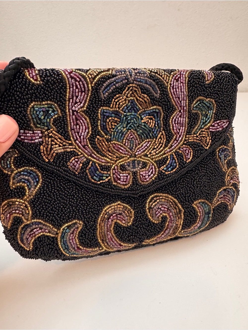 🌸VTG Lillian Vernon Black Crossbody Bag Handmade Bohemian Chic Evening Cocktail - Picture 3 of 8